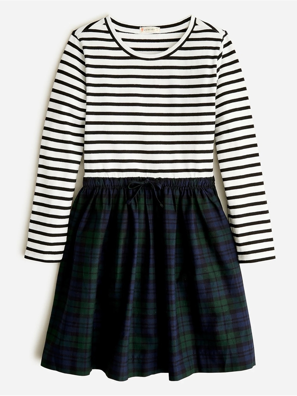NWT J.Crew Crewcuts Striped Long-Sleeve Navy Green Mixy Plaid Stripe Dress 8